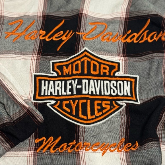 Harley Davidson Plaid Button Front Top Size 2XL Embroidered Pockets black orange - Picture 3 of 4